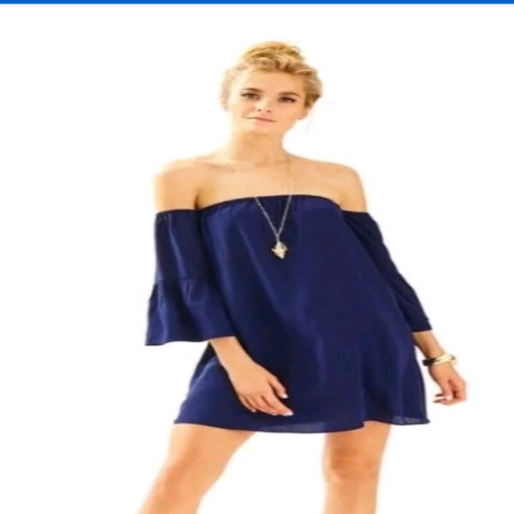 Silk navy lily dress NWT